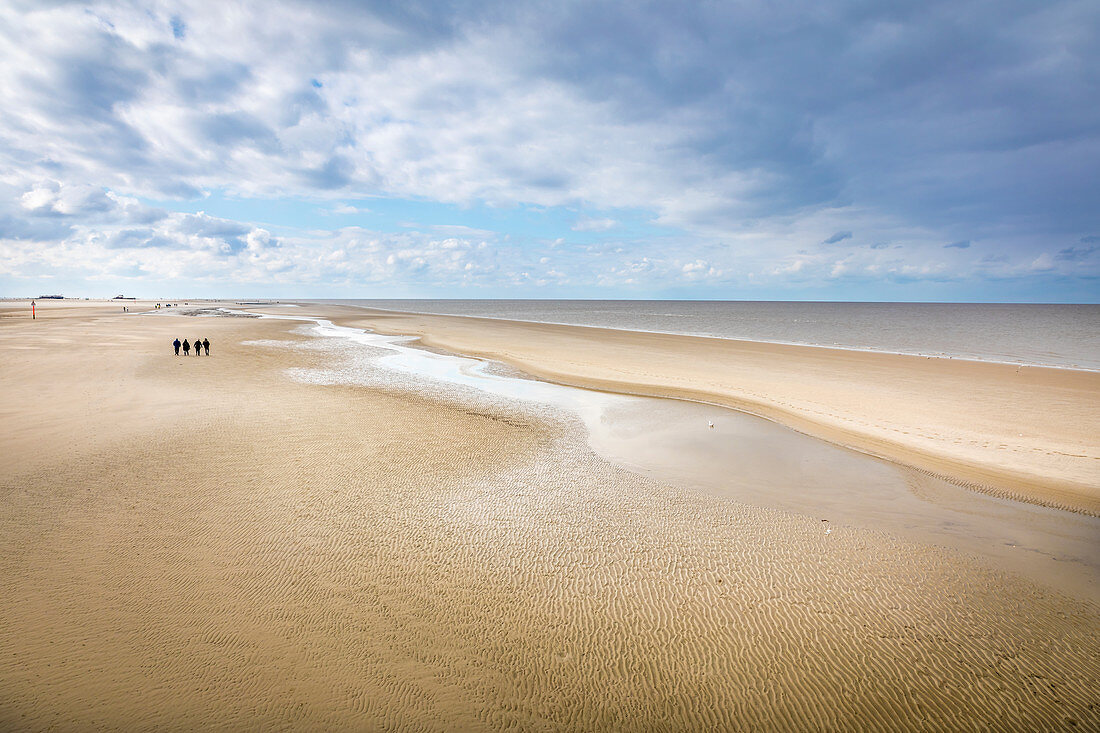 Mudflat landscape on the beach of St. Peter-Ording, North Friesland, Schleswig-Holstein