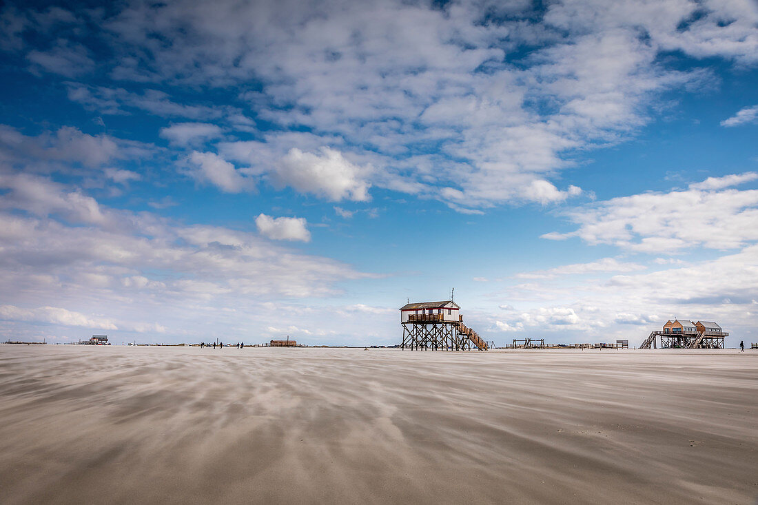 Stilt house on the beach of St. Peter-Ording, North Friesland, Schleswig-Holstein