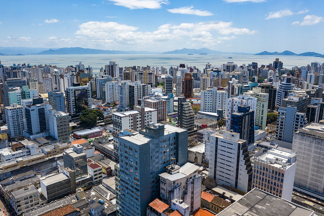 Aerial view of city skyscrapers, Florianopolis, Santa Catarina, Brazil, South America