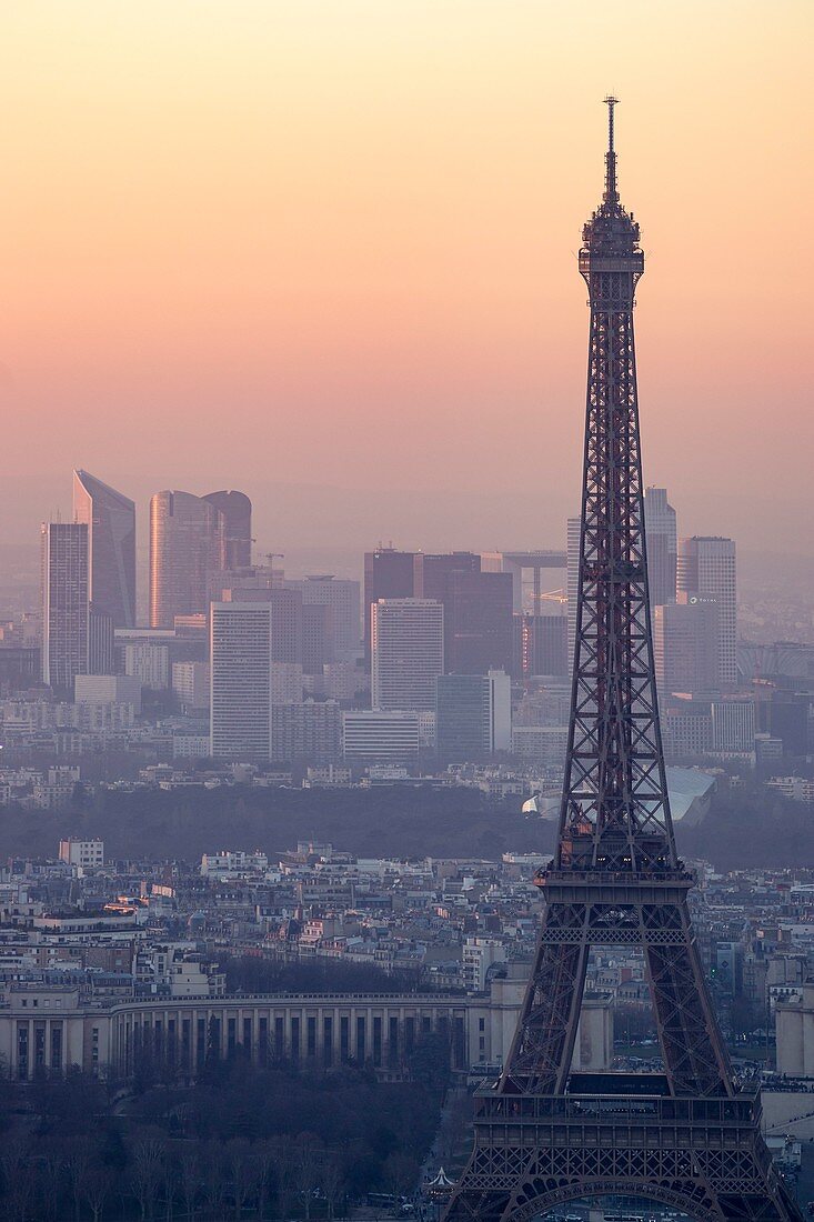 Frankreich, Paris, von der UNESCO zum Weltkulturerbe erklärt, der Eiffelturm und La Defense