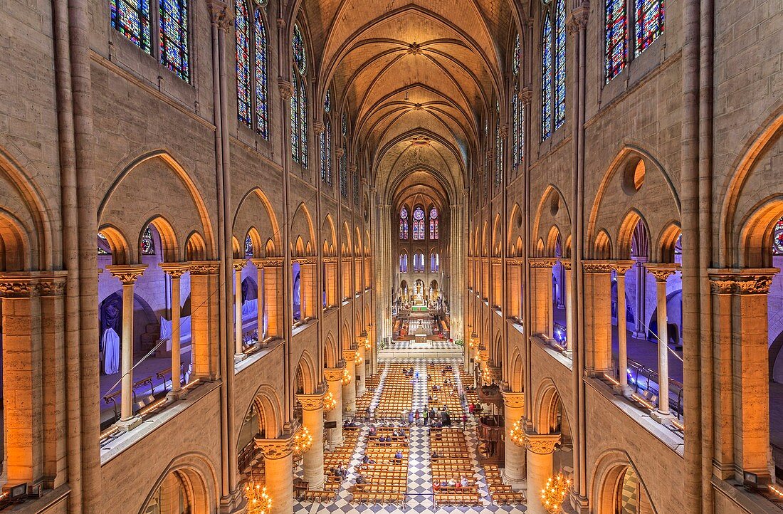 Frankreich, Paris, Zone Weltkulturerbe der UNESCO, Stadtinsel, das Kirchenschiff der Kathedrale Notre-Dame