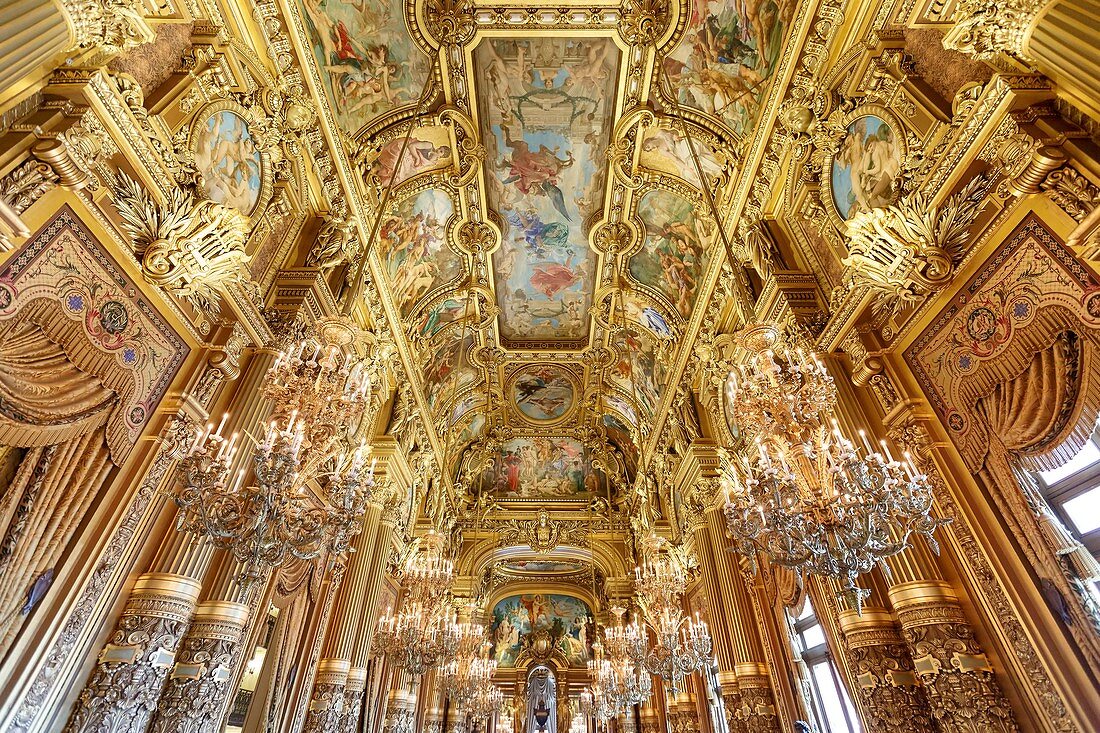 France, Paris, Garnier opera house (1878) under the architect Charles Garnier in eclectic style, the Grand Foyer