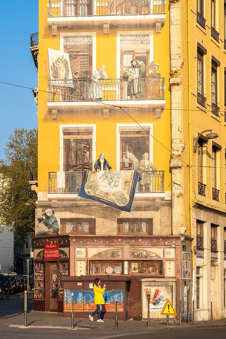 Frankreich, Rhone, Lyon, Altstadt Weltkulturerbe der UNESCO, La Presqu'île, Martiniere Straße, Fresque des Lyonnais von Cite de la Creation de