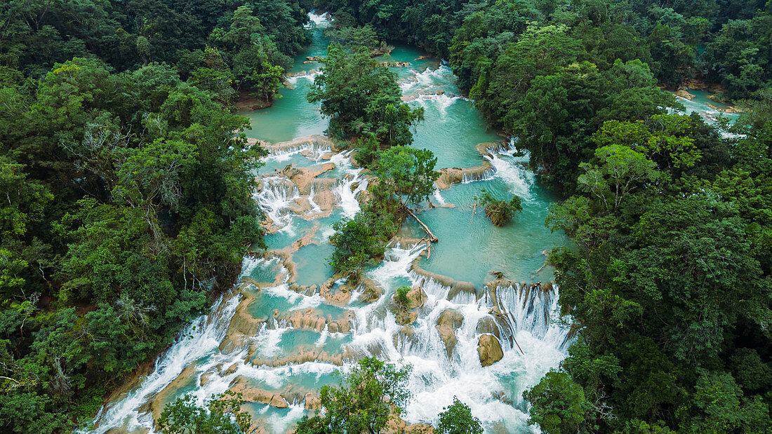 Aerial of Aguas Azules, Chiapas, Mexico, North America