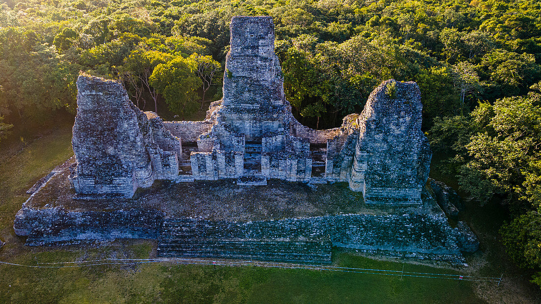 Aerial of the Maya ruins of Xpujil, Campeche, Mexico, North America
