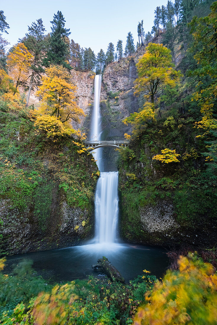 Multnomah fällt im Herbst, Cascade Locks, Multnomah County, Oregon, Vereinigte Staaten von Amerika, Nordamerika