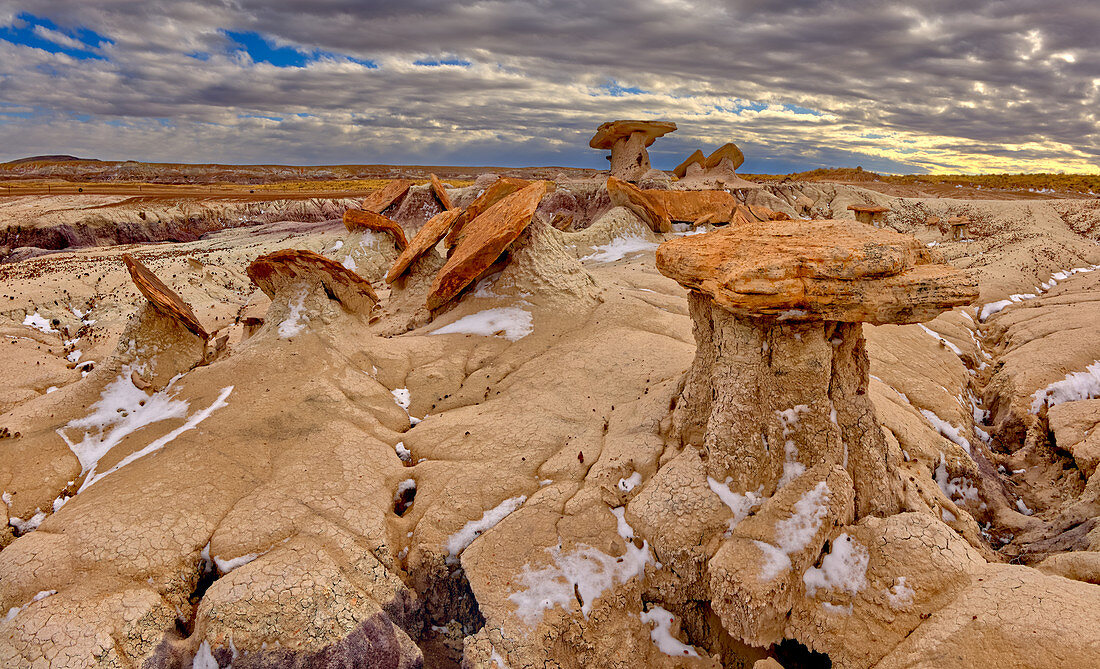 Sandburgformationen am Rande des Roten Beckens im Petrified Forest National Park, Arizona, Vereinigte Staaten von Amerika, Nordamerika