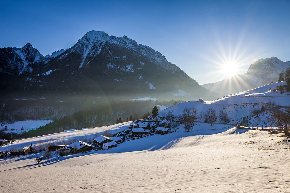 Winter landscape in the Berchtesgaden Alps above Ramsau, Upper Bavaria, Bavaria, Germany