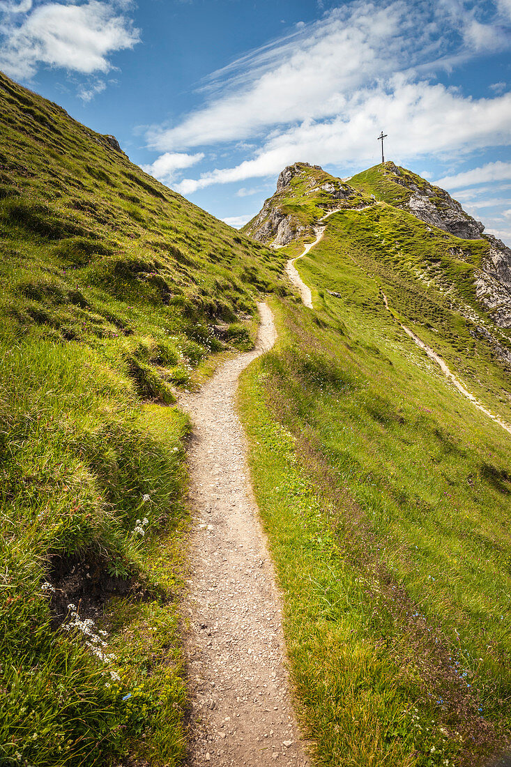 Ascent to the summit cross of the Seefelder Spitze (2,220 m), Seefeld in Tirol, Tyrol, Austria
