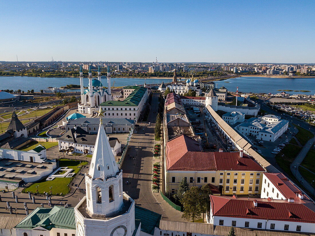 Aerial view of Kazan Kremlin, Kazan, Kazan District, Republic of Tatarstan, Russia, Europe