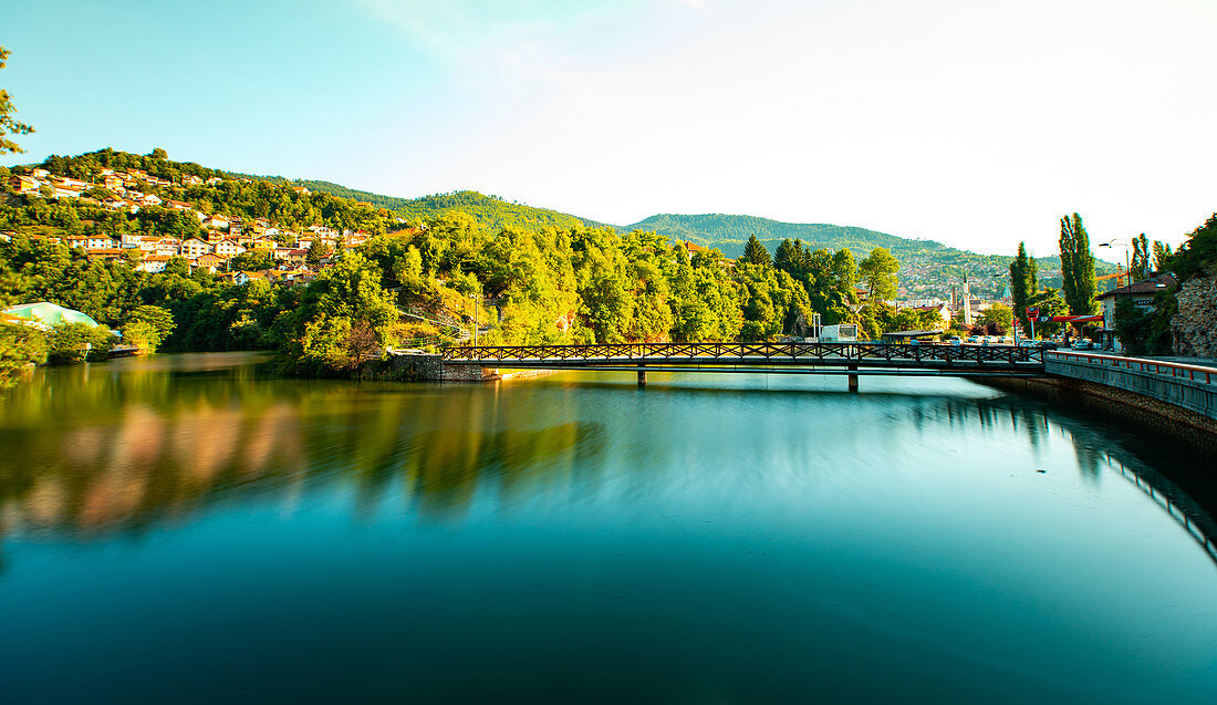 Scenic view of bridge over River Miljacka in Sarajevo city