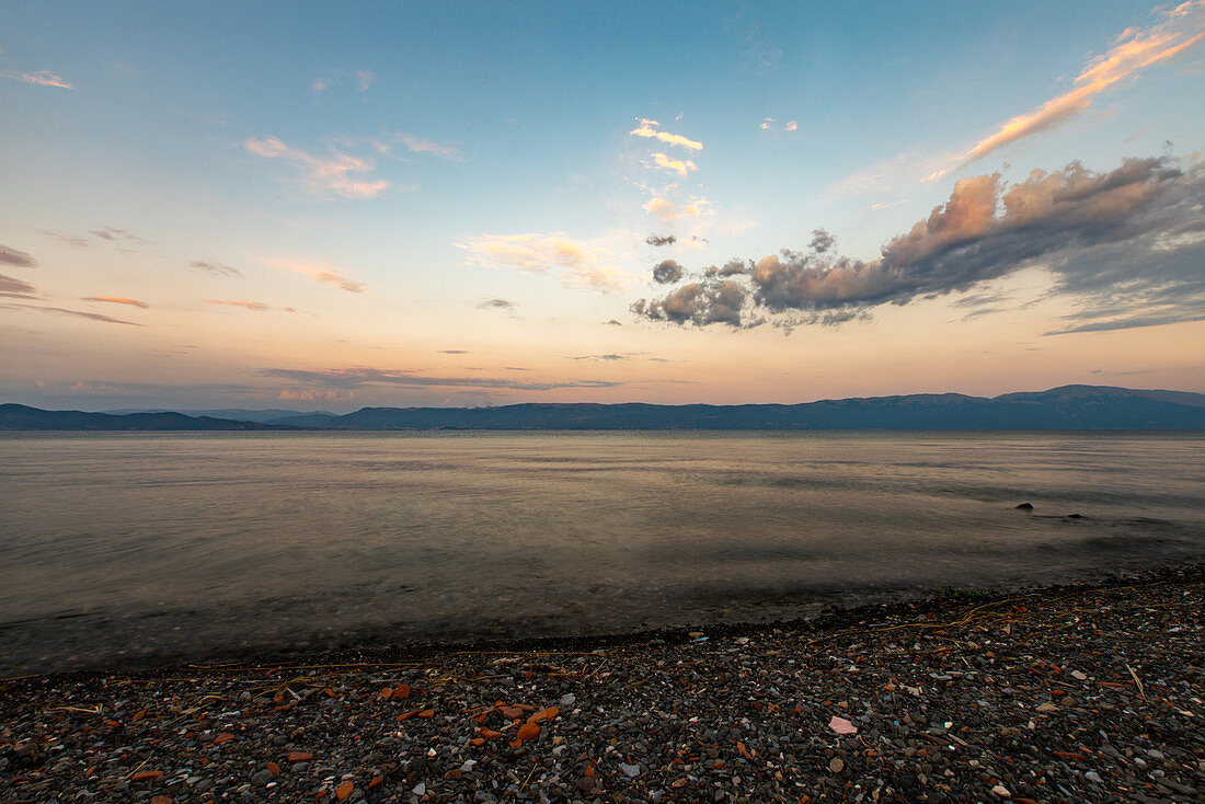 Scenic view of Lake Ohrid at dusk,North Macedonia