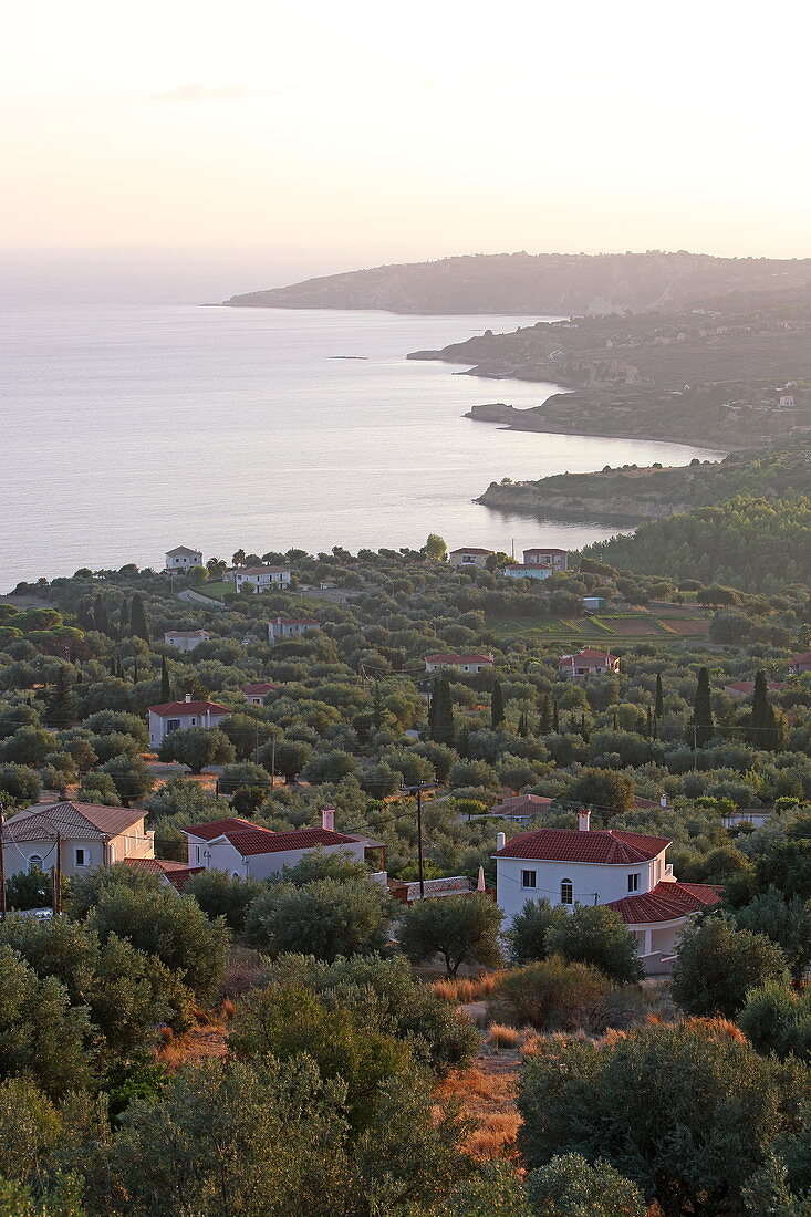 View from Lourdata to the rugged coast north-west of the resort, Kefalonia Island, Ionian Islands, Greece