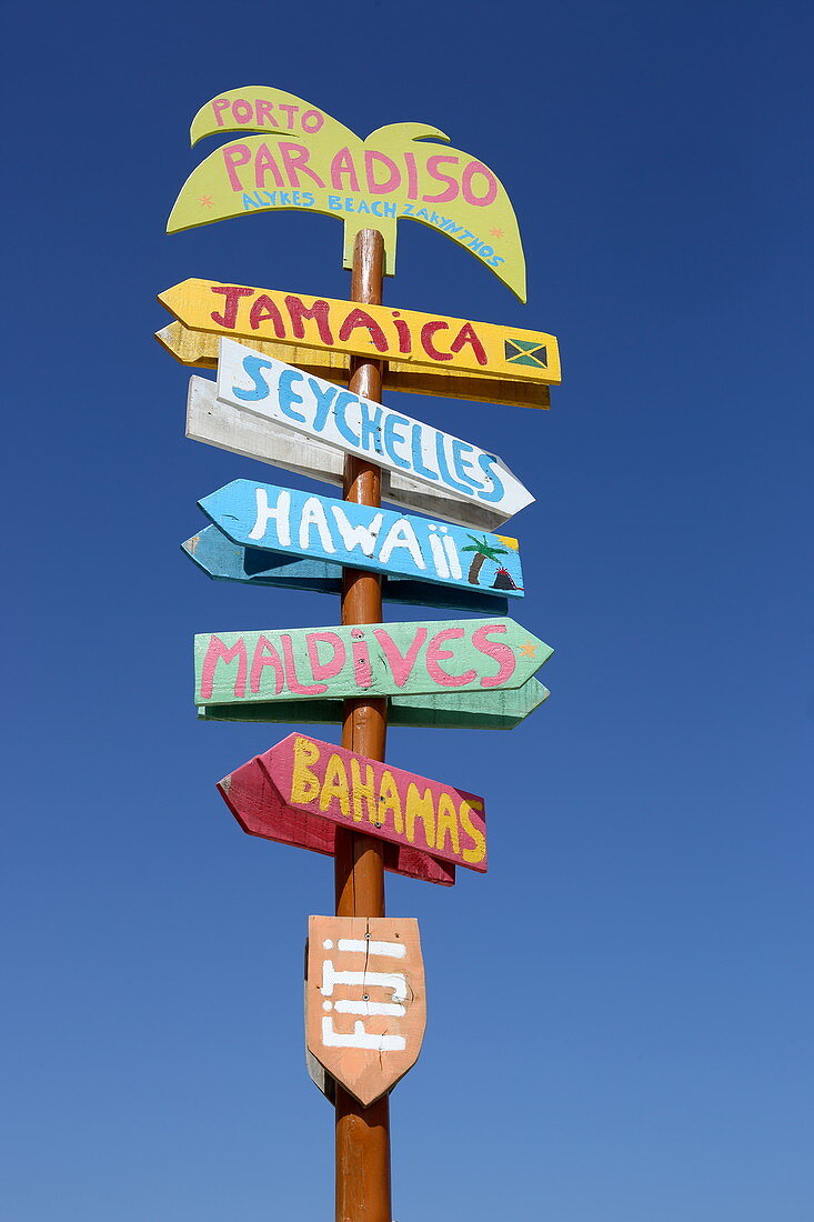 Schild am Strand von Alykes, Insel Zakynthos, Ionische Inseln, Griechenland