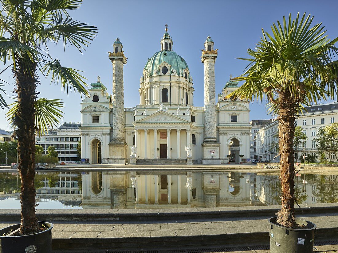 Karlskirche, palm trees, Karlsplatz, 4th District Wieden, Vienna, Austria