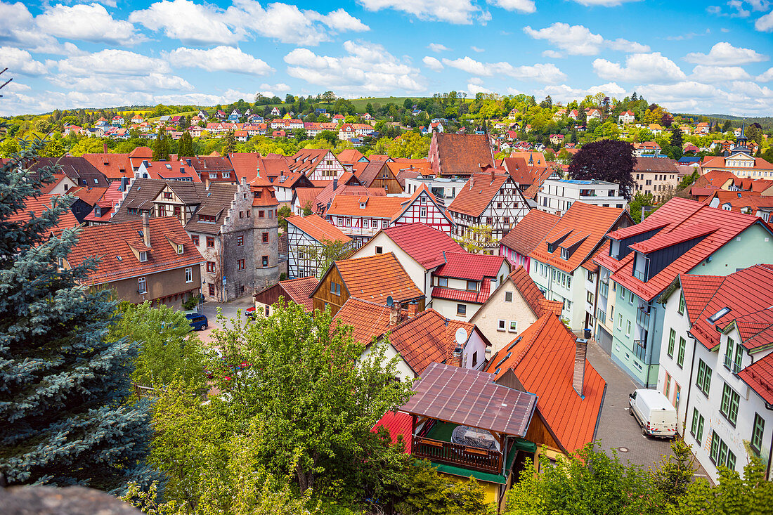 Blick auf die Altstadt vom Schloss Wilhelmsburg in Schmalkalden, Thüringen, Deutschland