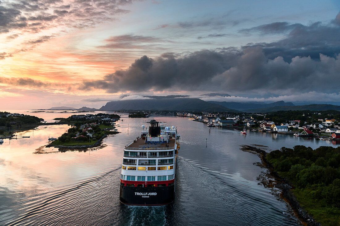 View from bridge on Hurtigruten ship at Bronnoysund, Norway