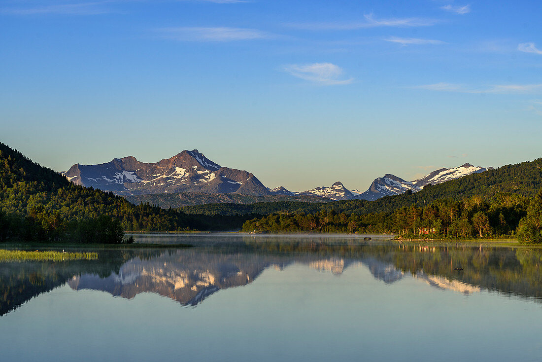 View of the Brennvikvatnet lake on Hamarøy, Norway
