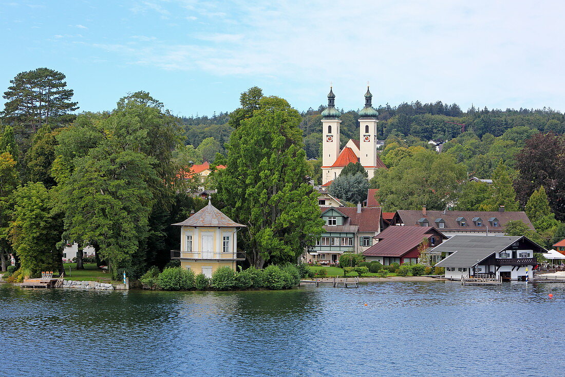 Tutzing mit dem Brahmspavillion im Vordergrund, Starnberger See, 5-Seen-Land, Oberbayern, Bayern, Deutschland