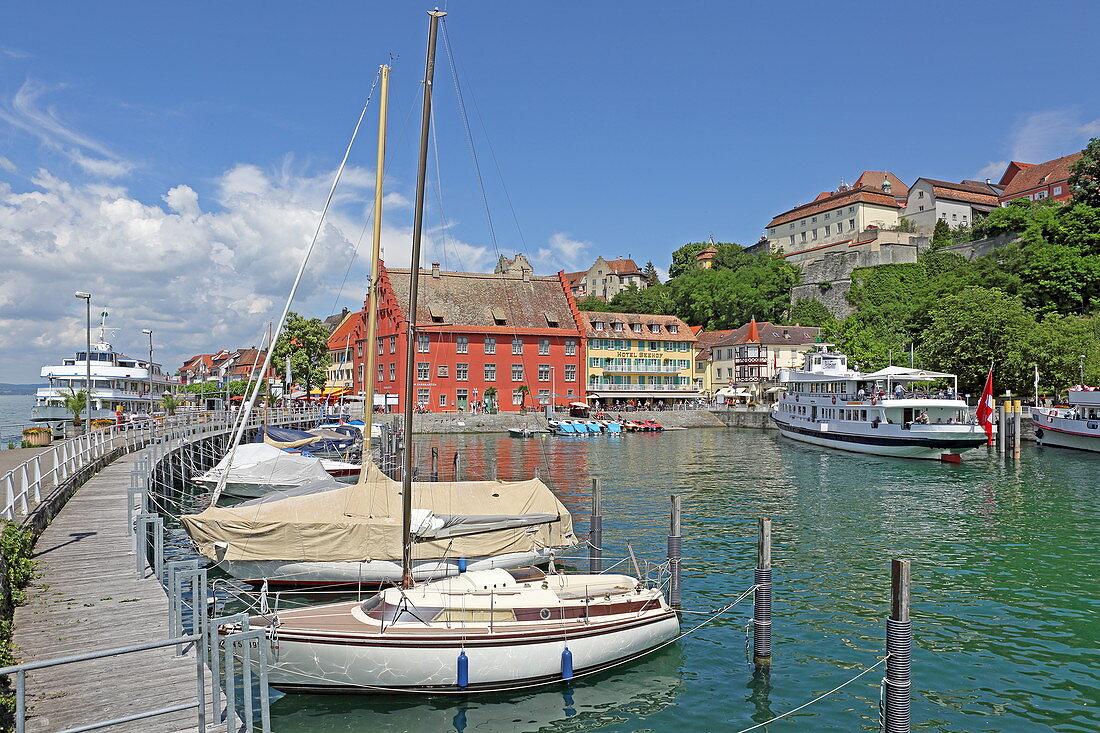 View over the harbor and the town of Meersburg, Baden-Wuerttemberg, Germany