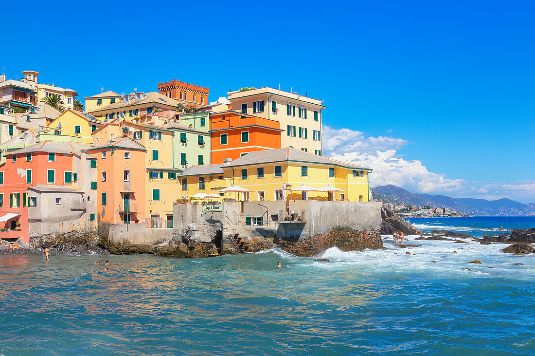 View of the fishing village of Boccadasse, Genoa, Liguria, Italy