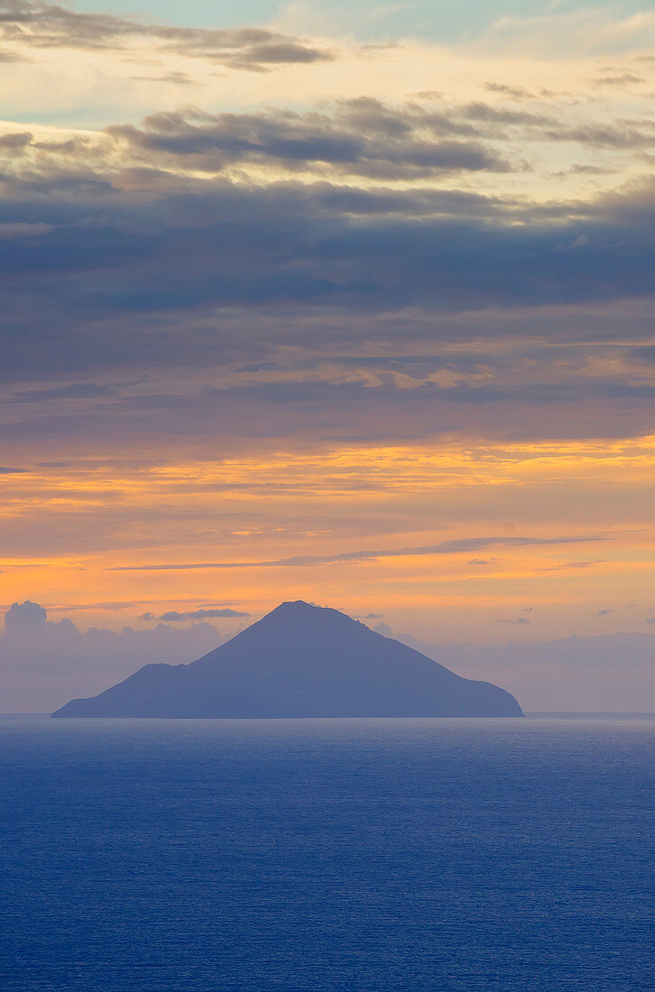 View of Finicudi island from Gran Cratere, Vulcano Island, Aeolian Islands, Sicily, Italy