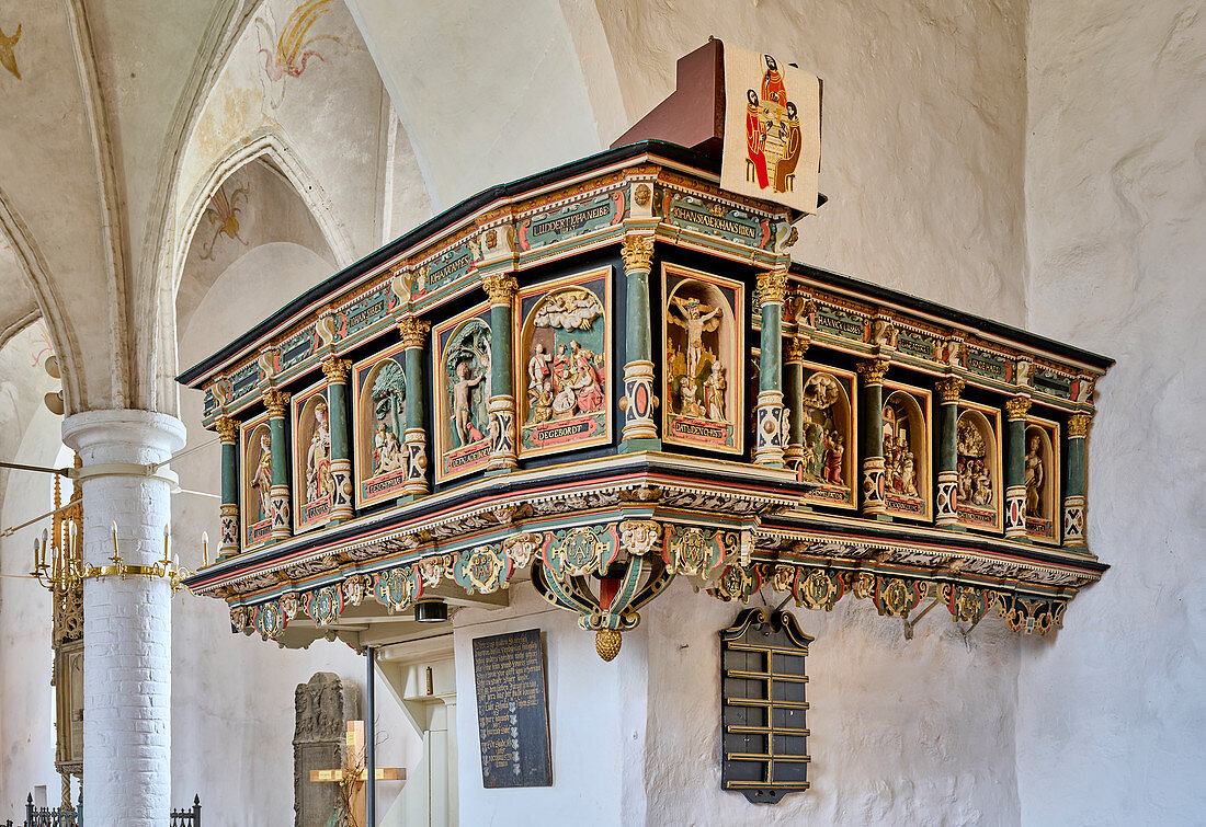 Kanzel der St. Urbanus Kirche in Dorum, Niedersachsen, Deutschland