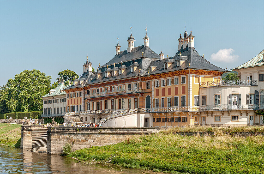 Water palace in the Pillnitz Palace Park near Dresden, Saxony, Germany