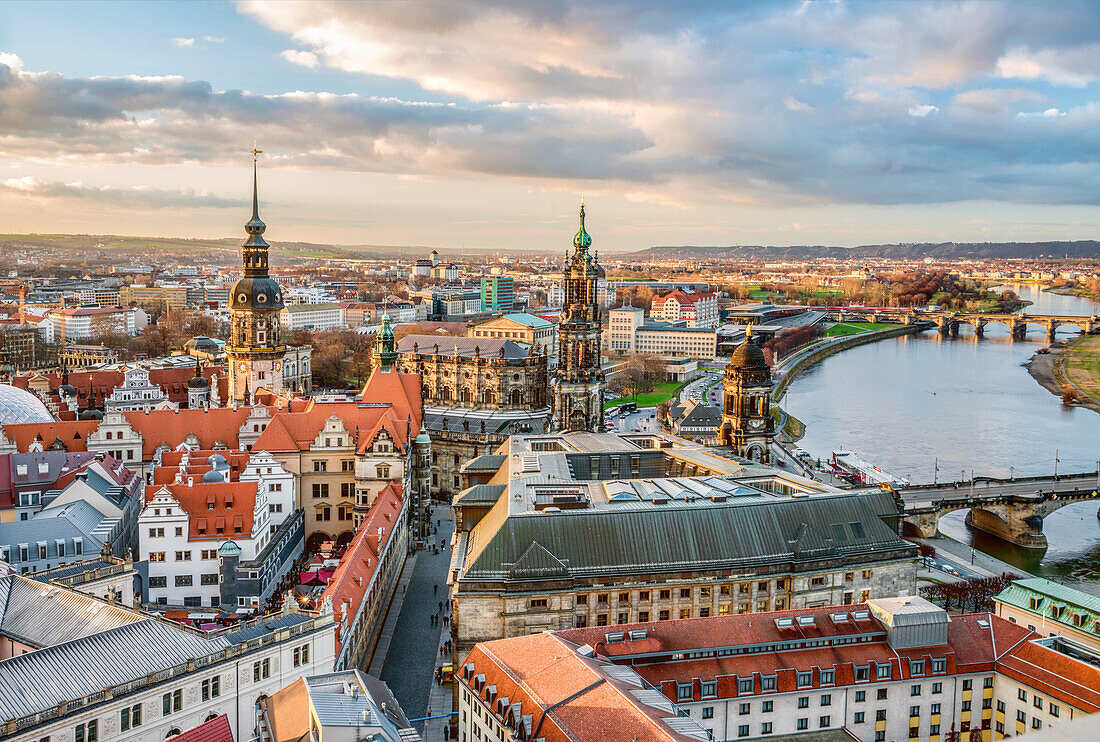 View of the Dresden skyline as seen from the tower of the Frauenkirche, Saxony, Germany