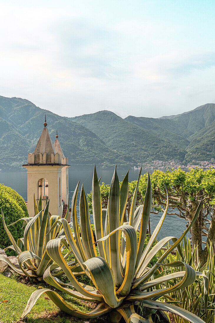 Church in the garden of Villa Balbianello in Lenno on Lake Como, Lombardy, Italy
