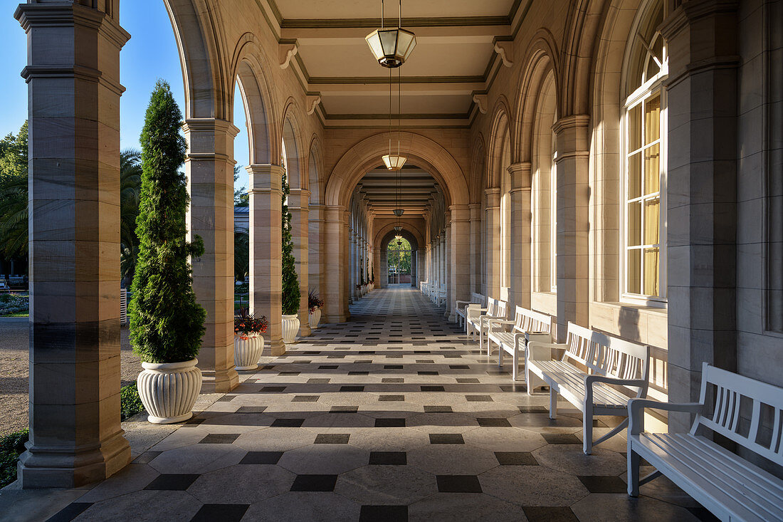 Arcade construction in Bad Kissingen, UNESCO World Heritage Site &quot;Major Spa Towns of Europe&quot;, Lower Franconia, Bavaria, Germany