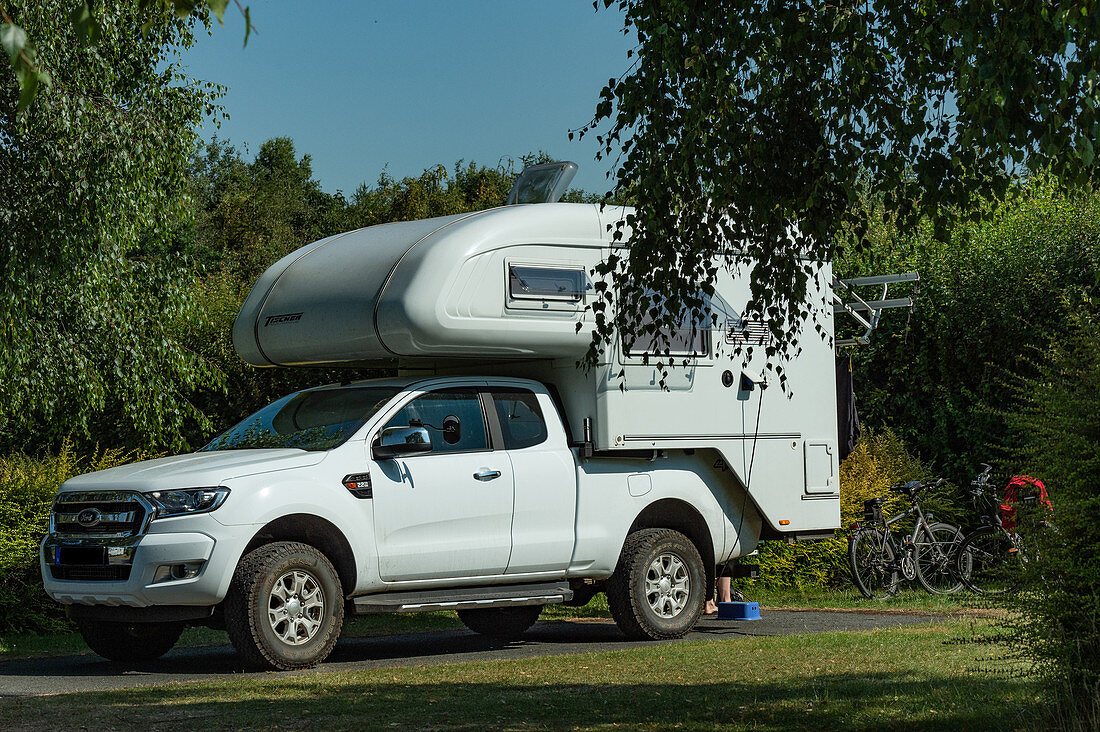 Side view of a Ford Ranger with demountable cab and bicycles, Dublin, Ireland