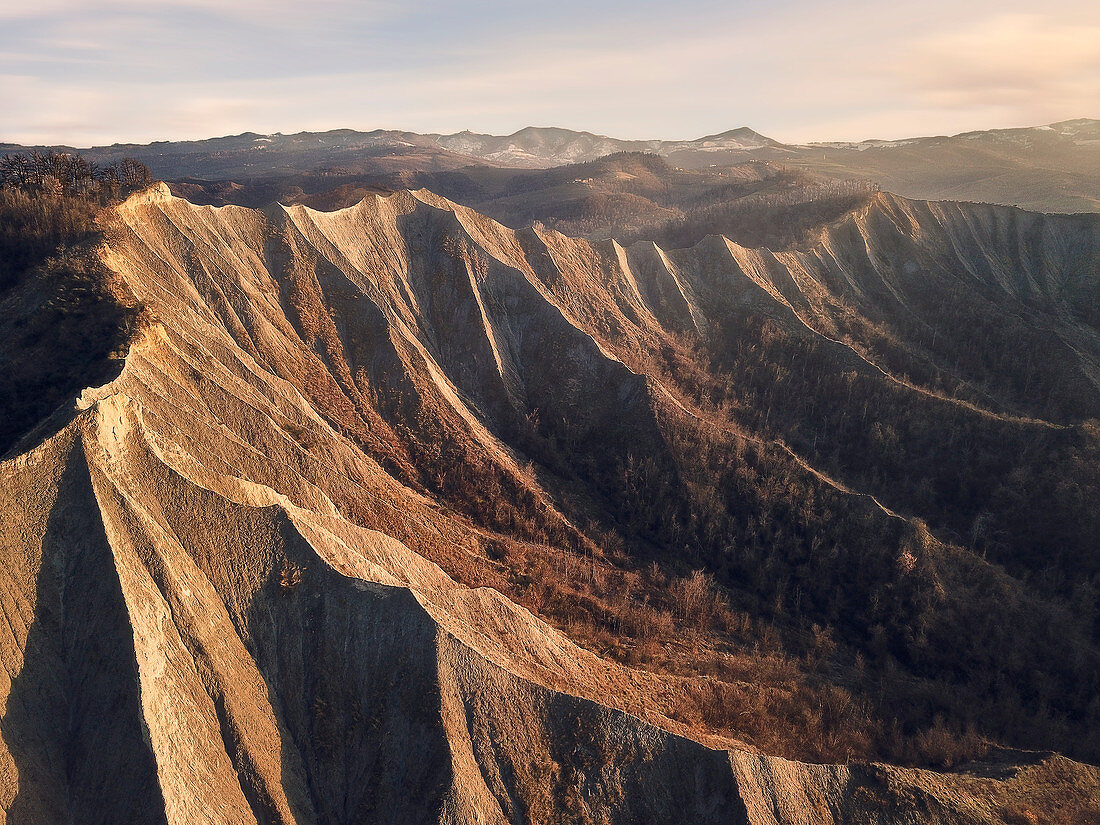 Badlands at sunset, Emilia Romagna, Italy, Europe