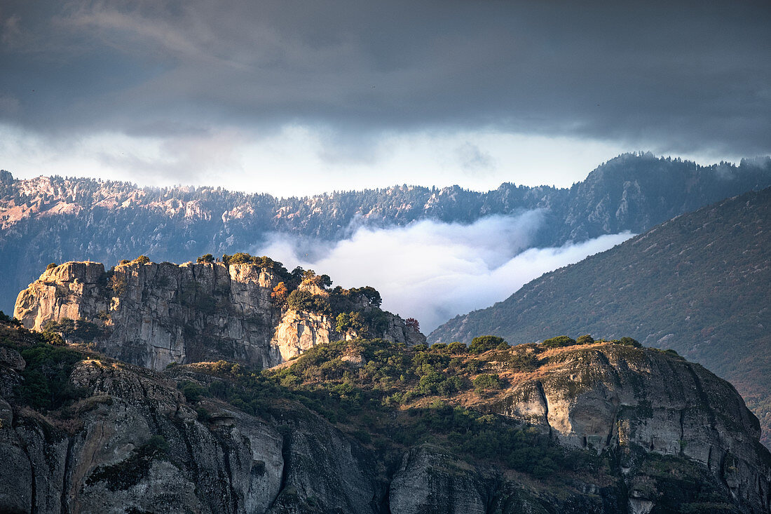 Low clouds on the Meteoras, Thessaly, Greece, Europe