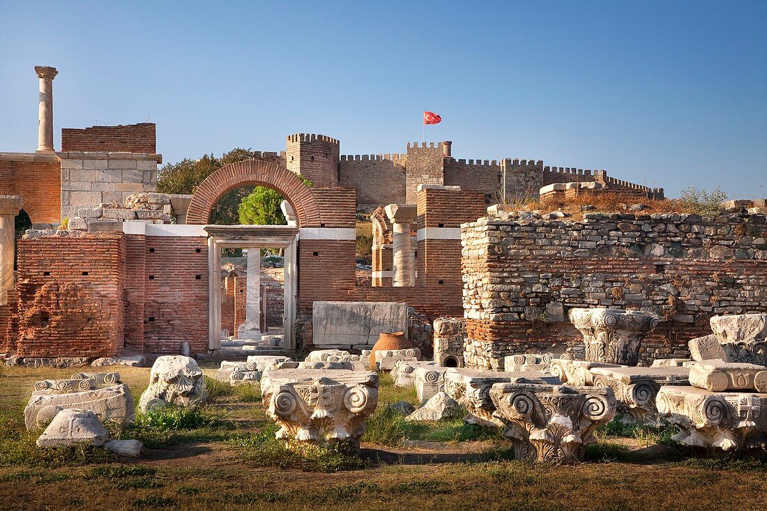 Turkey, Aegean Region, Izmir Province, Selcuk, Selçuk, Efes, Basilica of Saint John and Selçuk castle, listed as World Heritage by the UNESCO 