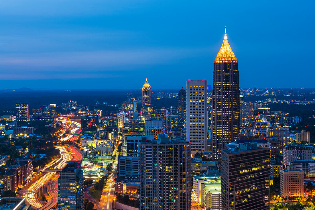 USA,Georgia,Atlanta,Downtown architecture at dusk