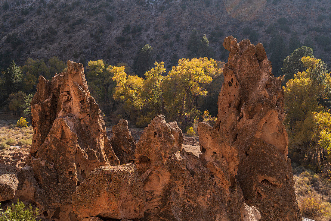 USA,New Mexico,Bandelier National Monument,Rock formations in Bandelier National Monument