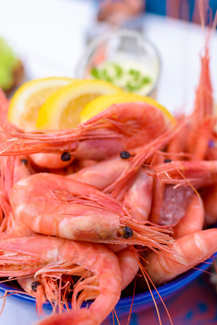 Fresh shellfish as a meal in the Ravnkloa fish hall, Trondheim, Norway