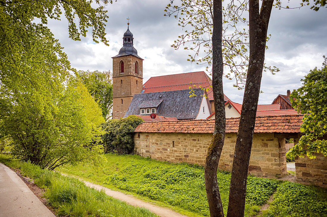 City wall and moat in Bad Rodach, Bavaria, Germany