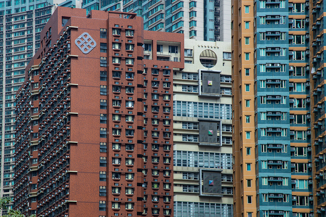 Bunte Hochhäuser in Kowloon, Hong Kong, Hong Kong, China, Asien