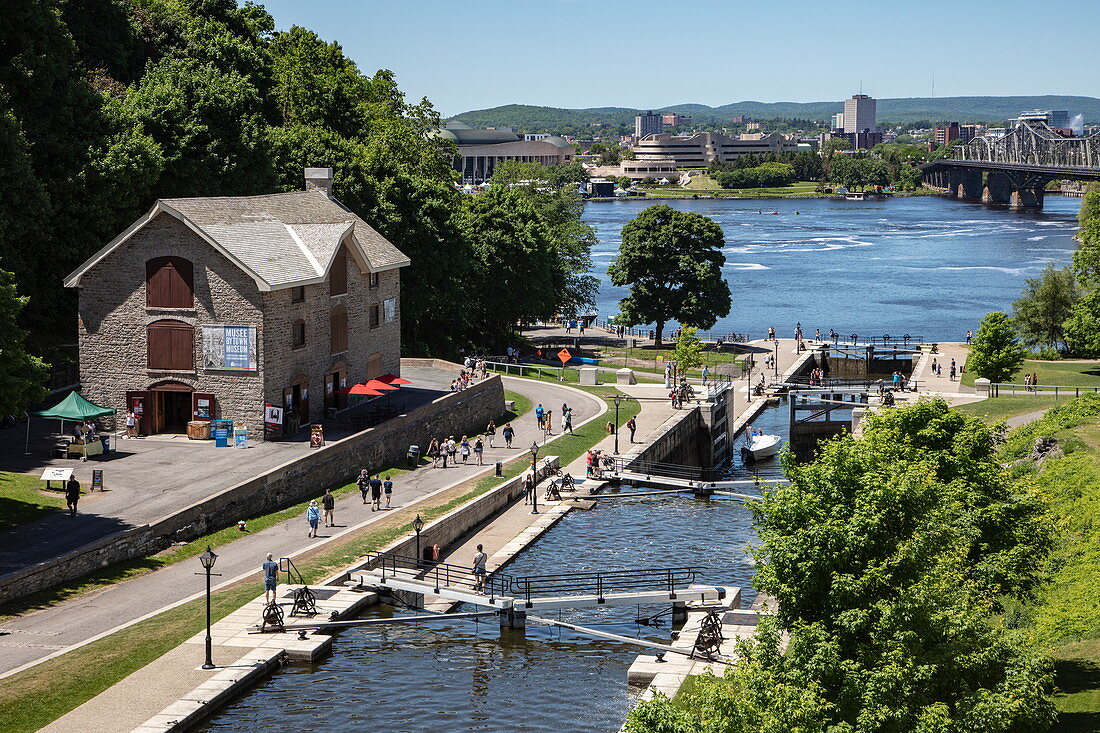 View over the Rideau Locks on the Rideau Canal, Ottawa, Ontario, Canada, North America