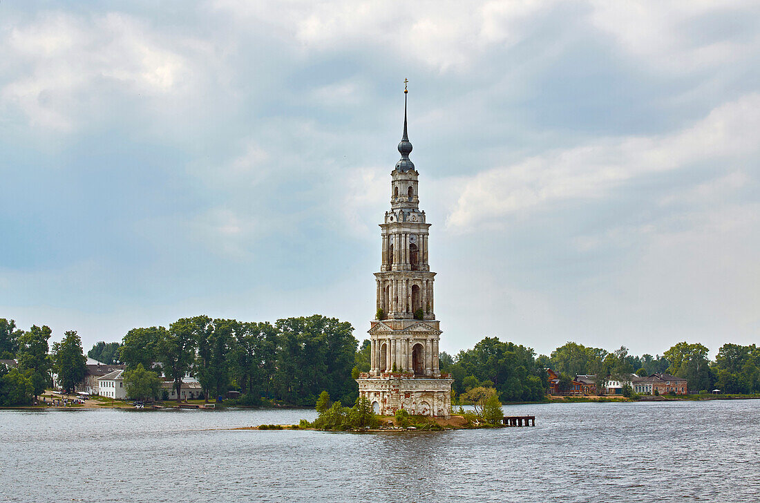 Bell tower of the flooded Nicholas Cathedral in Kalyasin, Kalyazin, upper reaches of the Volga, Uglich Reservoir, Moscow-Volga Canal, Tver Oblast, Russia, Europe
