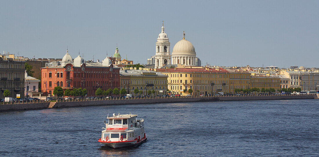 St. Petersburg, view over the Malaya Neva and the Makarova nab. to the Church of St. Catherine, Church of St. Catherine of Alexandria, Neva, Russia, Europe