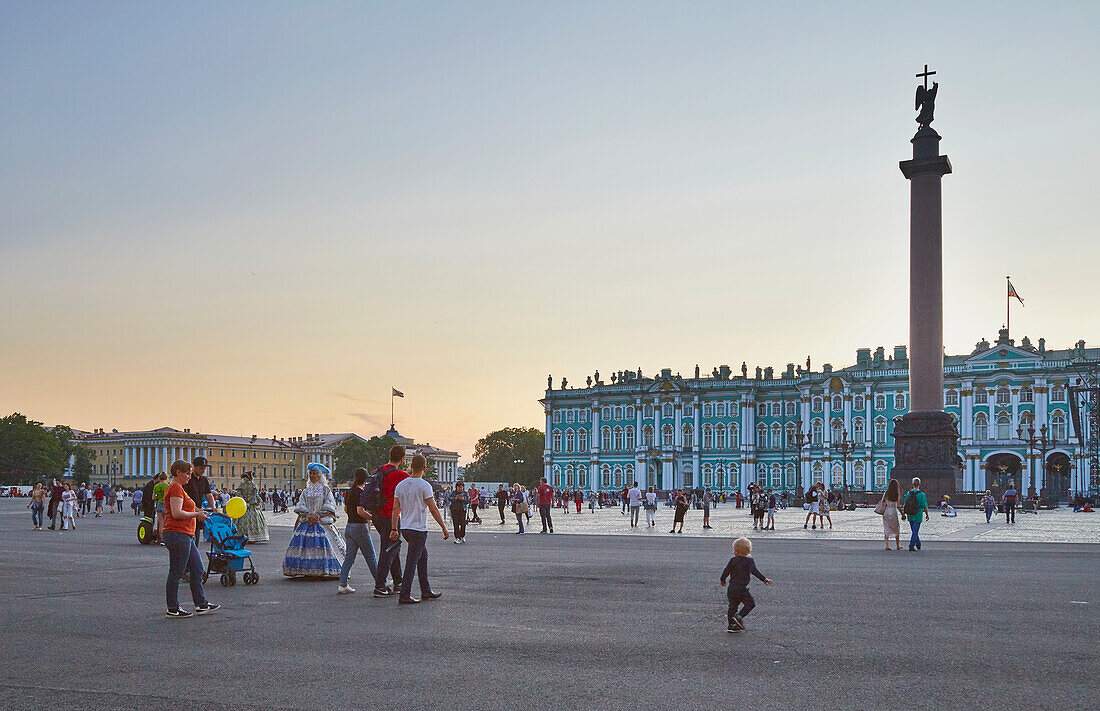 St. Petersburg, Alexander Column, Hermitage (Winter Palace) and Admiralty, Palace Square, Historic Center, Neva, Russia, Europe