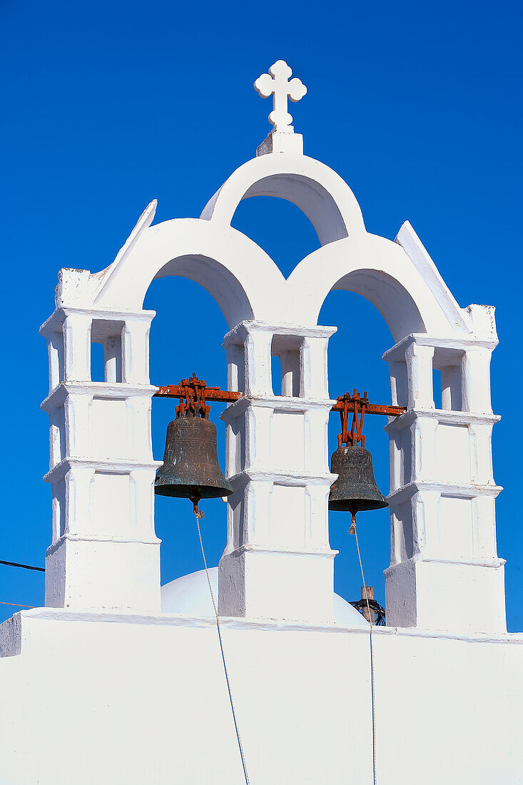 Church tower, Hora, Amorgos, Cyclades, Aegean, Greek Islands, Greece, Europe