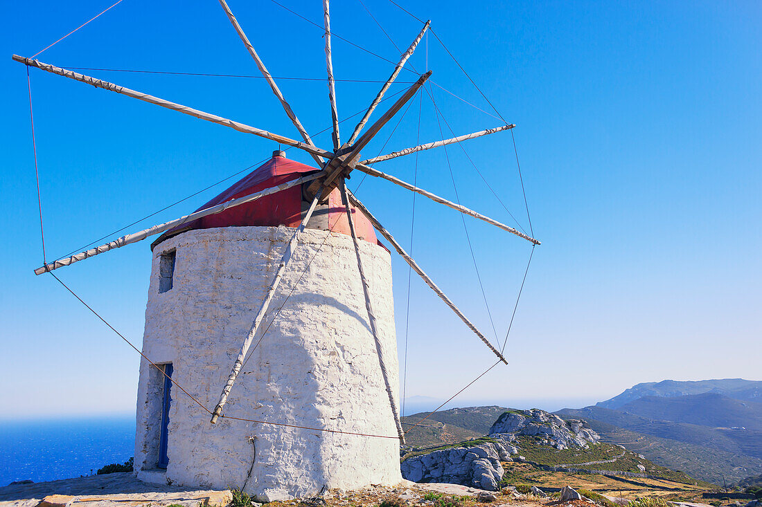 Traditional windmill, Chora, Amorgos, Cyclades Islands, Greece, Europe