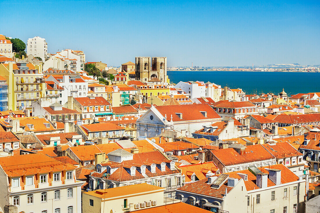 Lisbon city centre, elevated view, Lisbon, Portugal, Europe