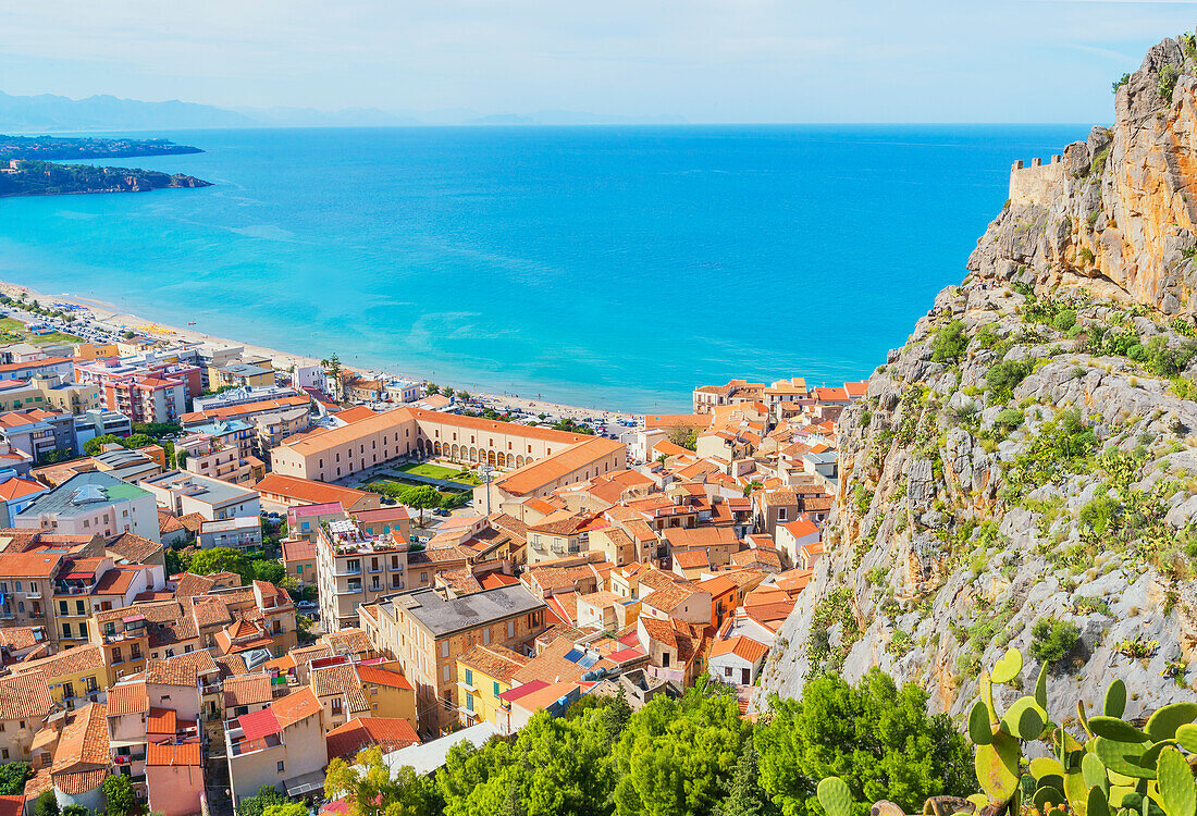 Cefalu town, top view, Cefalu, Sicily, Italy,