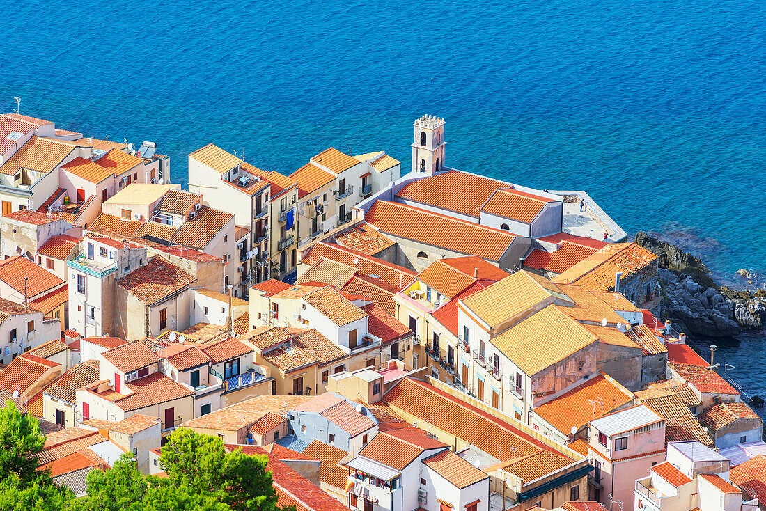 Cefalu town, elevated view, Cefalu, Sicily, Italy