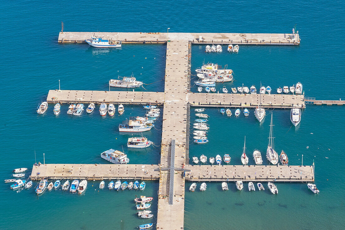 Cefalu marina, elevated view, Cefalu, Sicily, Italy